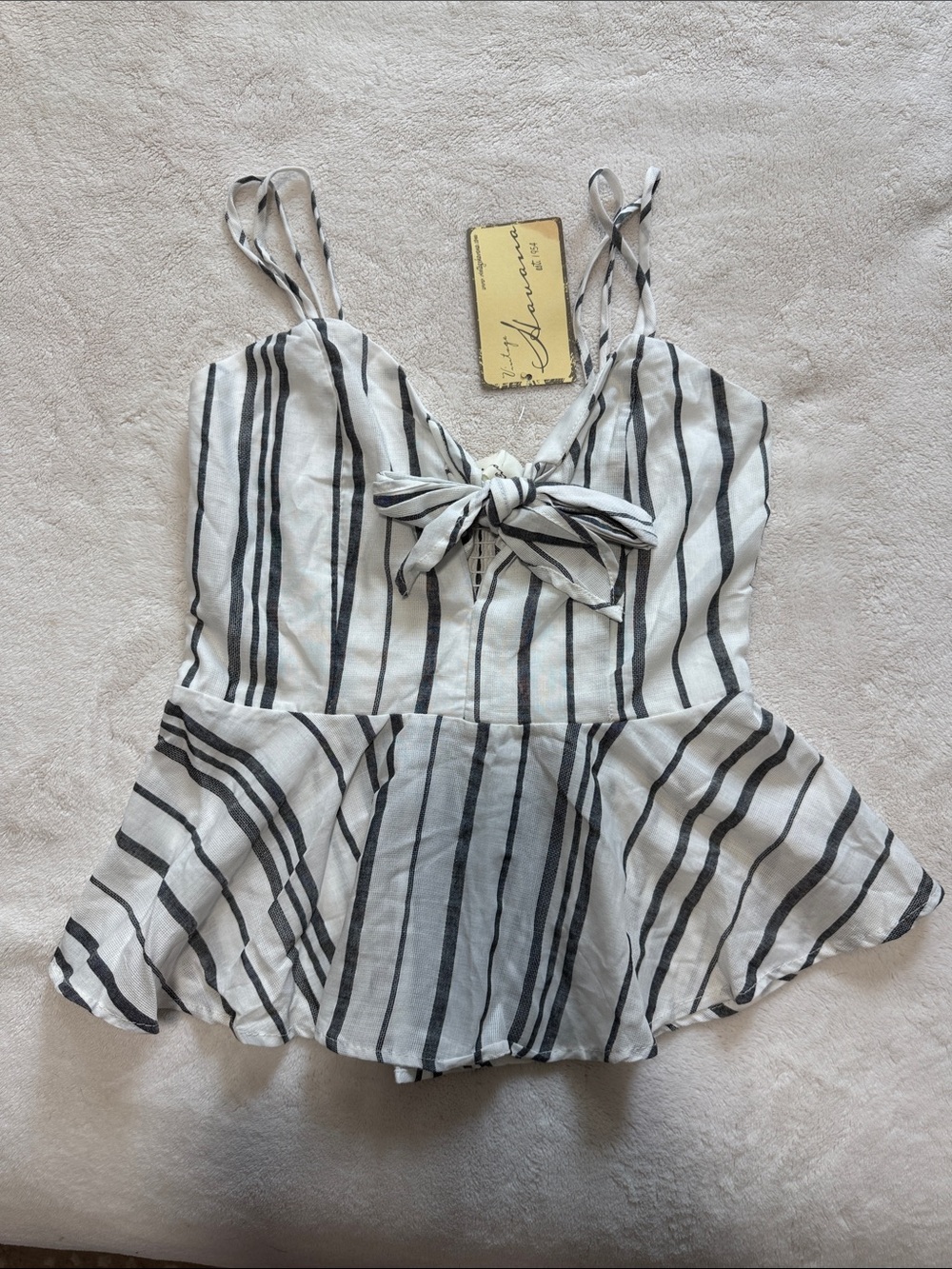 Vintage Havana Black & White Striped Tie-Front Peplum Cami Tank